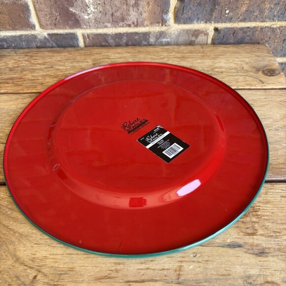 Robert Stanley Enamelware Serving Plates Chargers Red White Speckled Green Edge - Picture 9 of 13